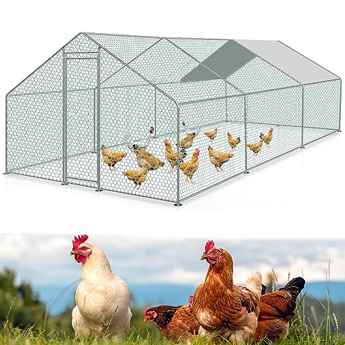 Gimisgu XXL Hühnerstall Freilaufgehege, 3x6x2m Verzinkter Stahl Geflügelstall mit Schloss und Wasserdichtes PE-Farbtuch, für Haustierkäfig Vogelkäfig Kleintiere Pflanzen