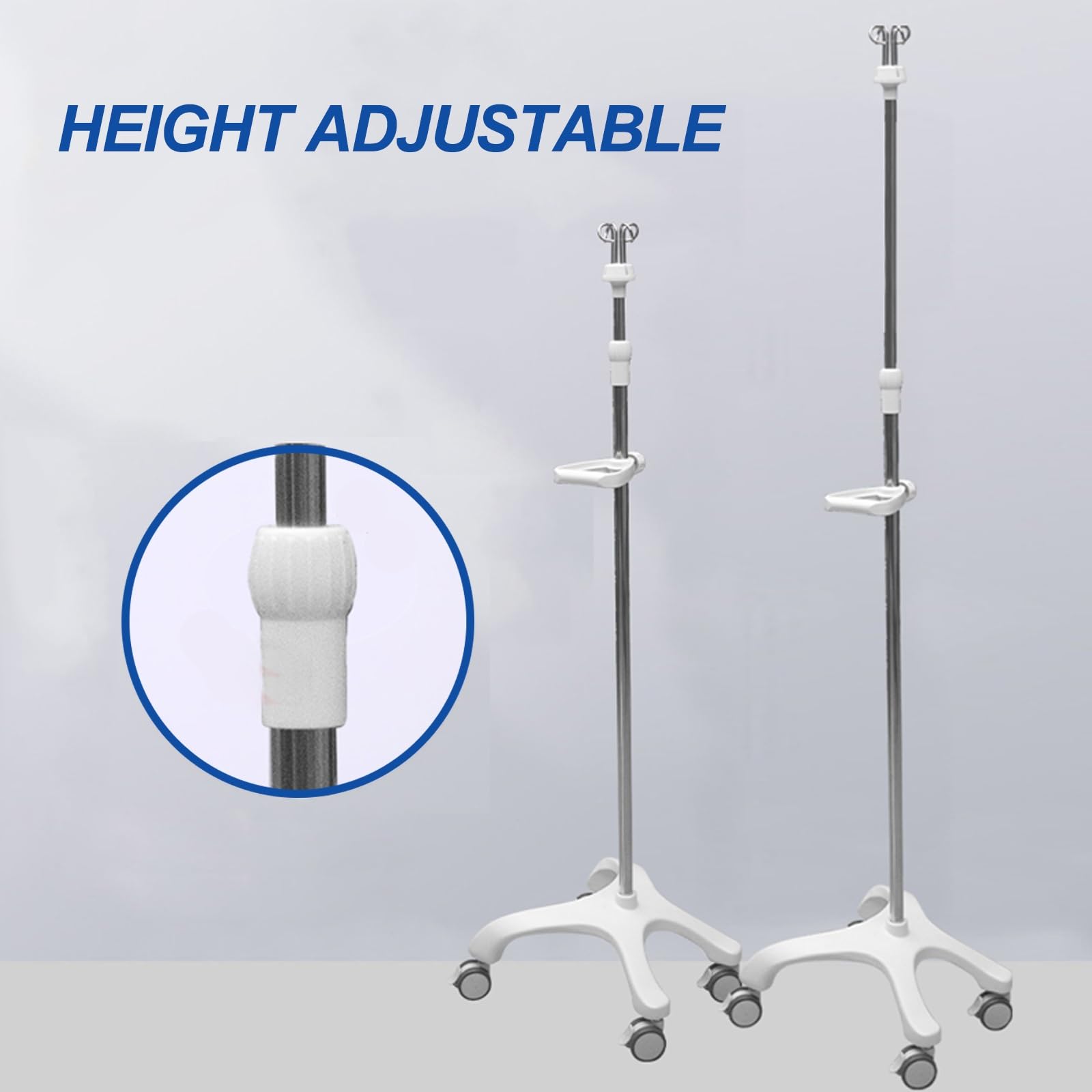 Asta Portaflebo con Ruote, Asta Portaflebo in Acciaio Inox Portatile, 4 Ganci, Altezza Regolabile, Adatta for Ospedale, Casa