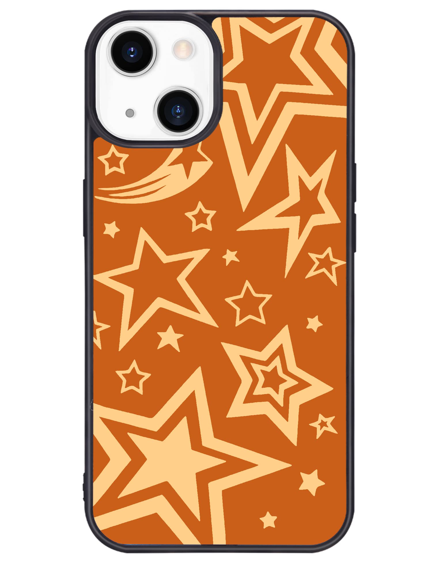 Cute Orange Star Phone Case for iPhone 13 Khaki Stars Case Cover TPU Bumper Hard Back Shockproof Phone Case Girly Women Phone Case Cover with Lovely Design