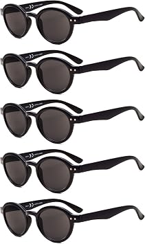 Eyekepper 5-Pack Spring Hinges Round Retro Reading Glasses Sunshine Readers Grey Lens +0.5