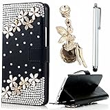 (2016 Version) For Samsung Galaxy J7 J710 Bling Wallet Case,Vandot PU Leather Flip Stand Magnetic Closure Glitter Diamond Shinning Practical Protective Cover Camellia Flower +Anti Dust Plug+Stylus Pen