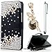 J7 2016 Case,Vandot 3in1 Accessories Set Flip Folio Cover Wallet Stand Book Style for Samsung Galaxy J7 2016 + Diamond Shining Drop Flower + Pink Protection Powder Flower Pearl Shine Anti-Dust Plug