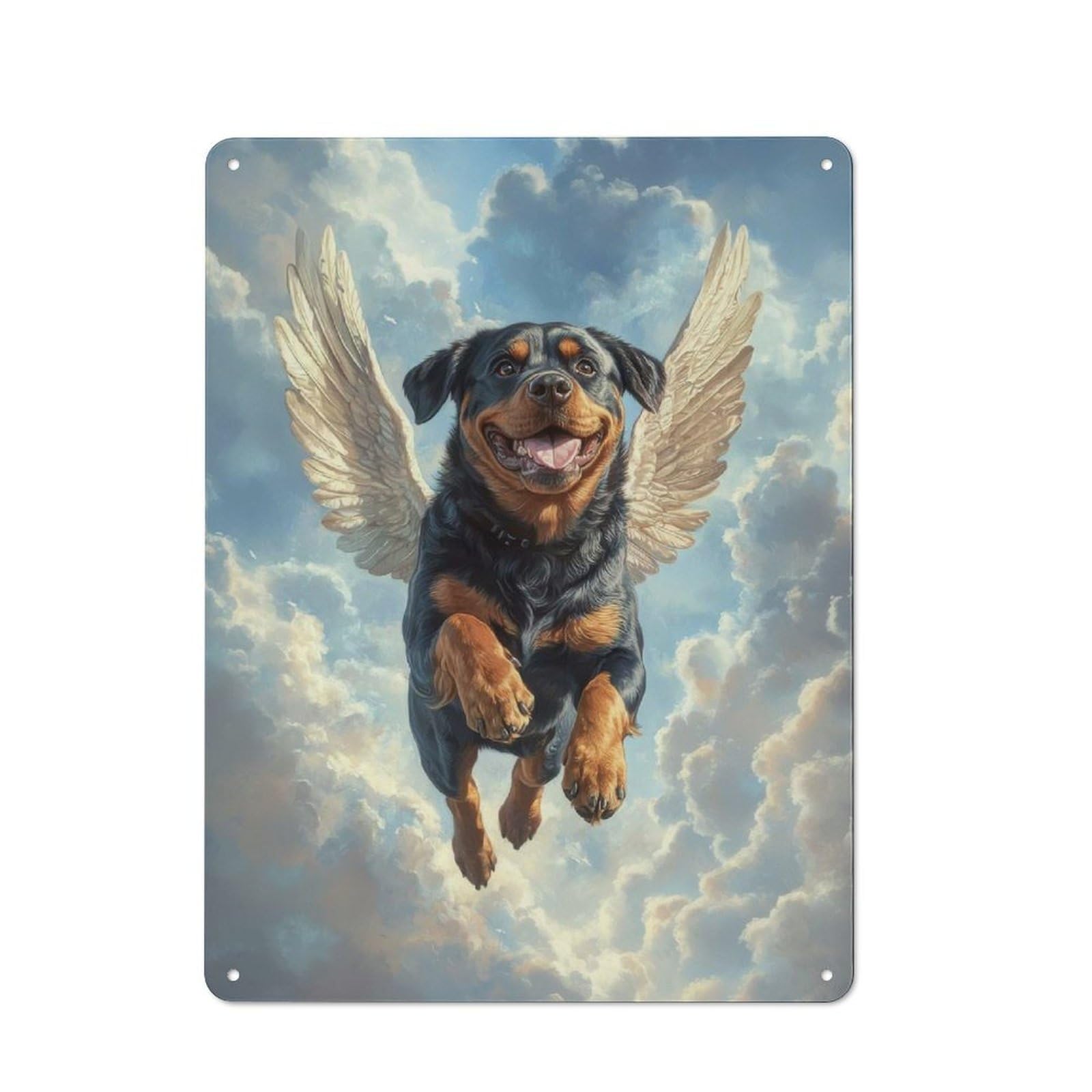 Junmoney Rottweiler With Angel Wings A Tribute To Str Tin Wall Plaque 40X30cm With Ength And Love For Living Room Or Hallway, A Decorative Christmas Gift For Hallway Decor Fans