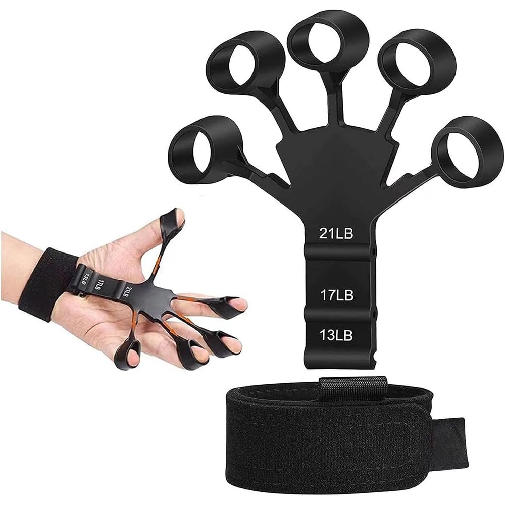 指強化剤 フィンガーパワー フィンガートレーナー 指トレーニング ストレッチャー ハンドグリッパー 握力 3つの耐性レベルの耐久性のある指のエクササイズと手の強化剤 指ストレッチャー 握力補助 患者の筋力ト (ブラック)