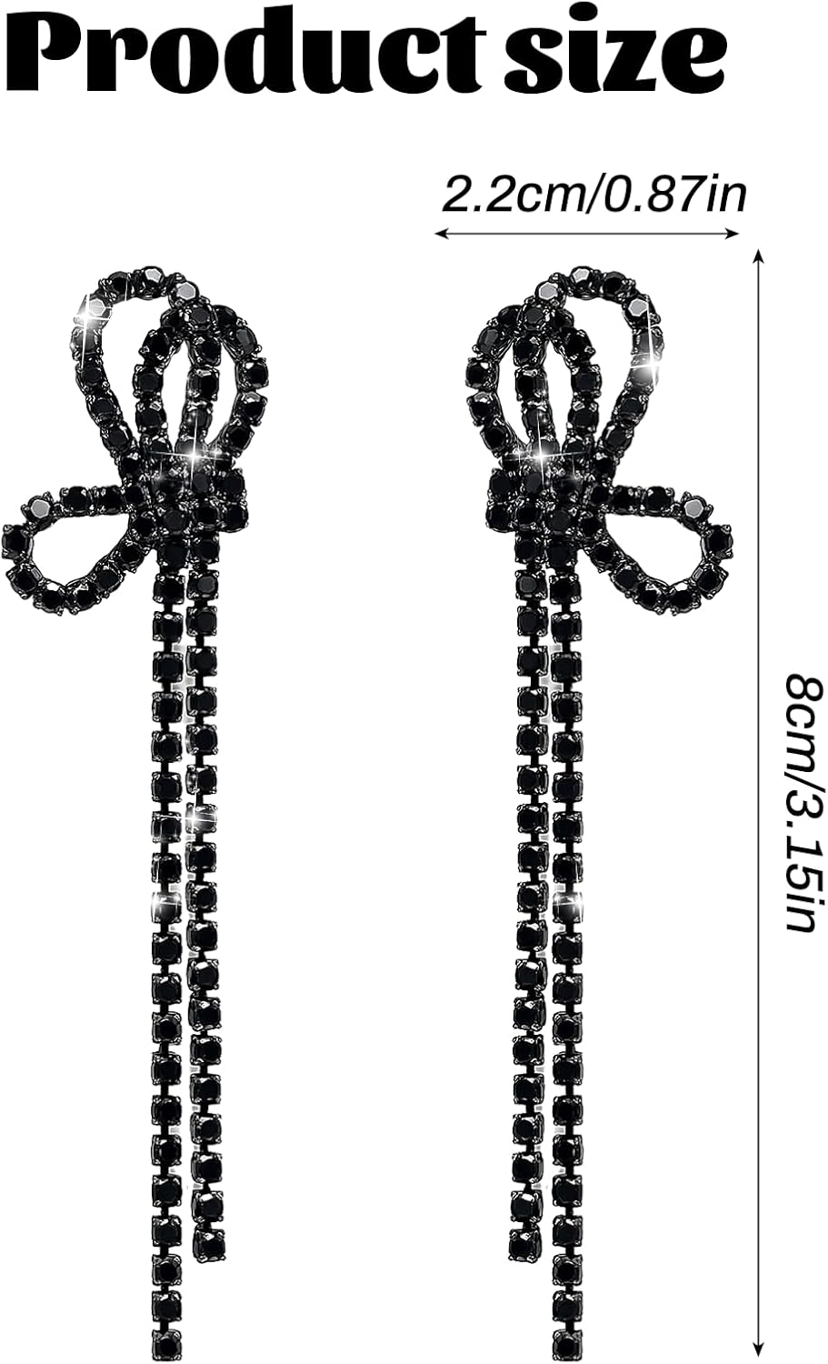 Bow Chandelier Earrings for Women, Fashion Jewelry Black Bow Earrings, Rhinestone Earring Dangling, Sparkly Drop Crystal Earring for Wedding Prom Fashion Jewelry - Image 2