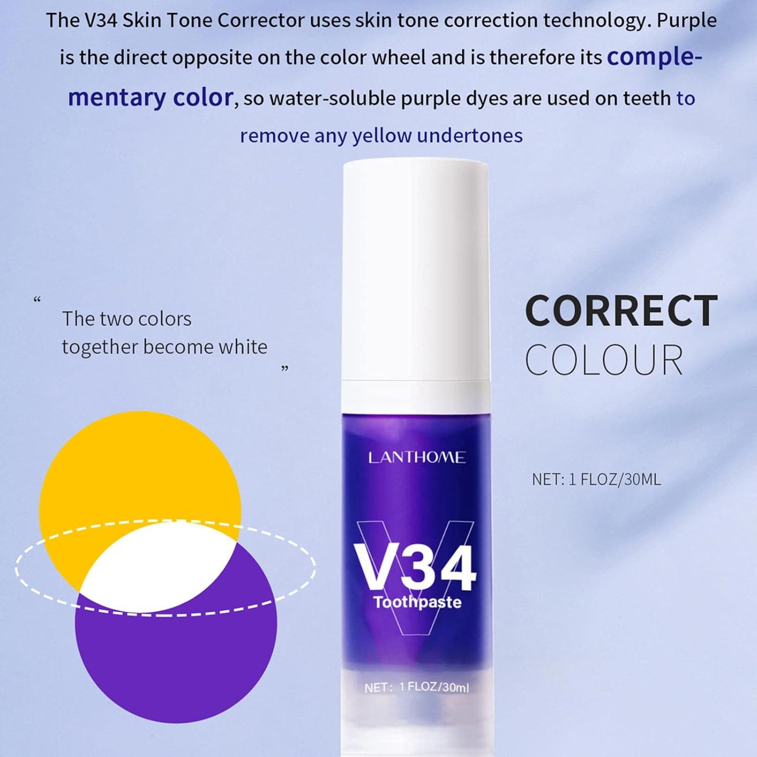 V34 Color Corrector Toothpaste 30ml Purple Teeth Whitening 6 -