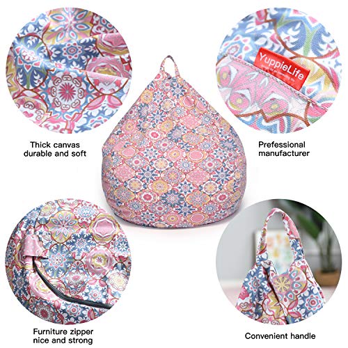 Yuppielife Kids Animal Storage Bean Bag Cover Extra Large Stuff'n Sit|Toy Organizer|Carrying Handle|Available For Kids And Teenager|Cuddle Chair（38“,Pink Flowers） #TOP2