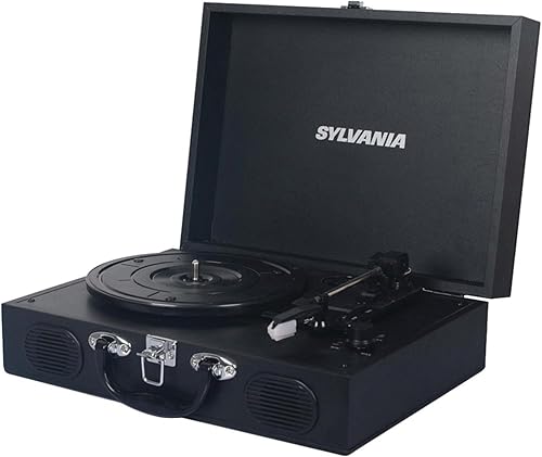 Sylvania STT104BT - Tocadiscos vintage - Tocadiscos de vinilo de 3 velocidades - Estilo Maletín con altavoces estéreo incorporados - Compatible con