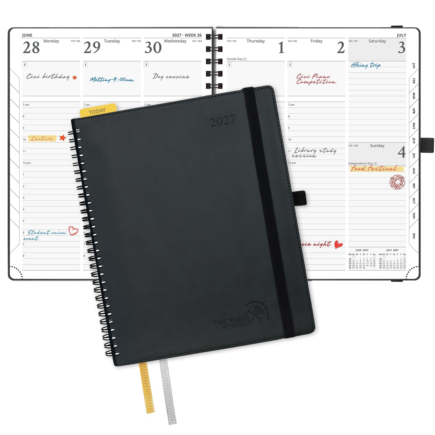 POPRUN Diary 2027 Week to View Approx. A4 Soft Cover Large Spiral Planner