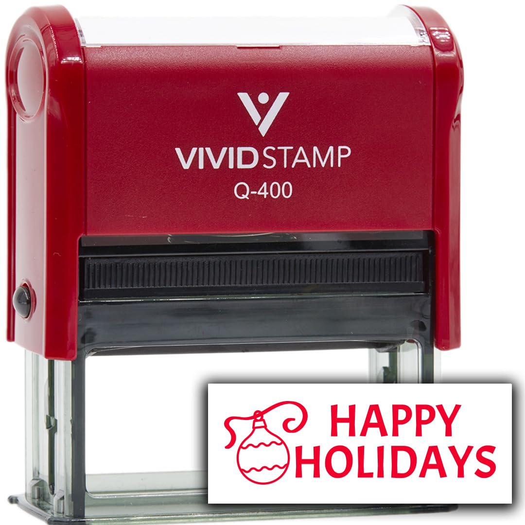 All Quality Happy Holidays Self-Inking Rubber Stamp | Christmas Gift Stamp | Festive Season (Red Ink) - Q-400