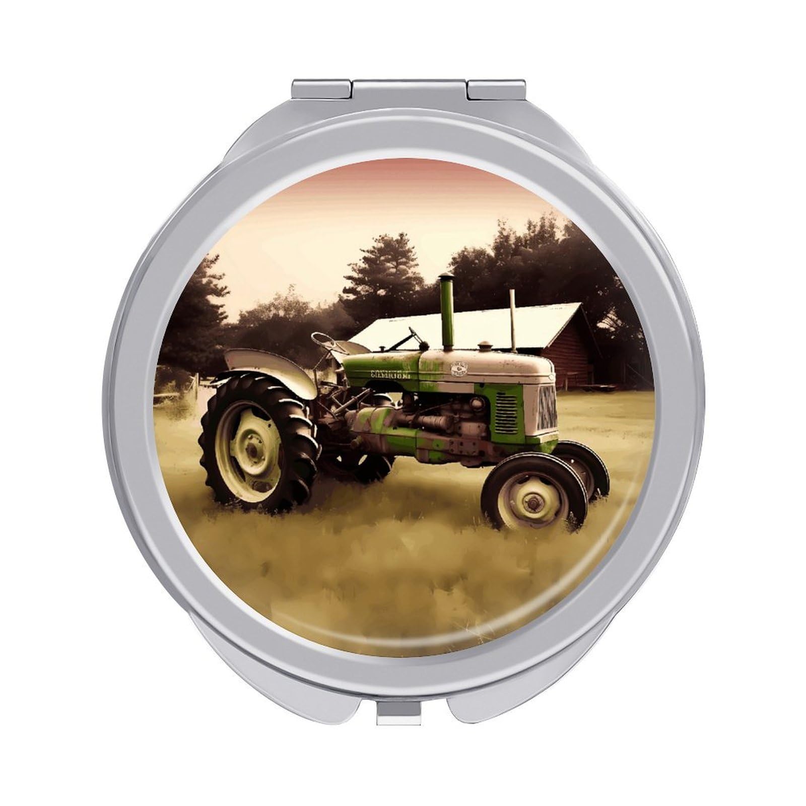 VstaDank Old Tractor Photo Farm Travel Makeup Mirrors Exquisite Double-Sided 2X/1X Magnifying Folding Pocket Mirror Portable Round Handheld Mirror Mini Compact Mirrors for Outdoor Home