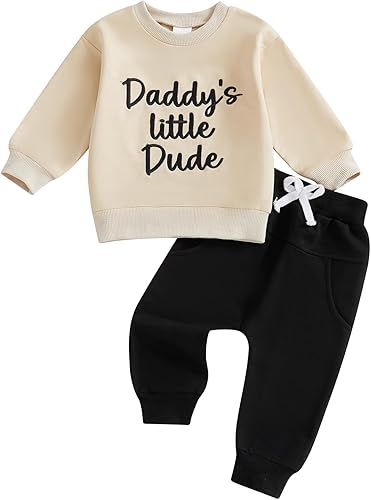 YINGISFITM Conjunto de ropa de otoño e invierno para bebé, niña, niño, camisa de manga larga, cuello redondo, camiseta con bolsillo superior y