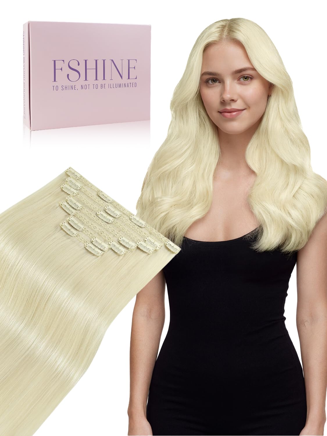 Fshine Extension Clip Capelli Veri 35.5cm 120g 7pcs Bionda Bianca Estensione Naturale dei Capelli Umani Reali Lisci Umani Extension Con Clip