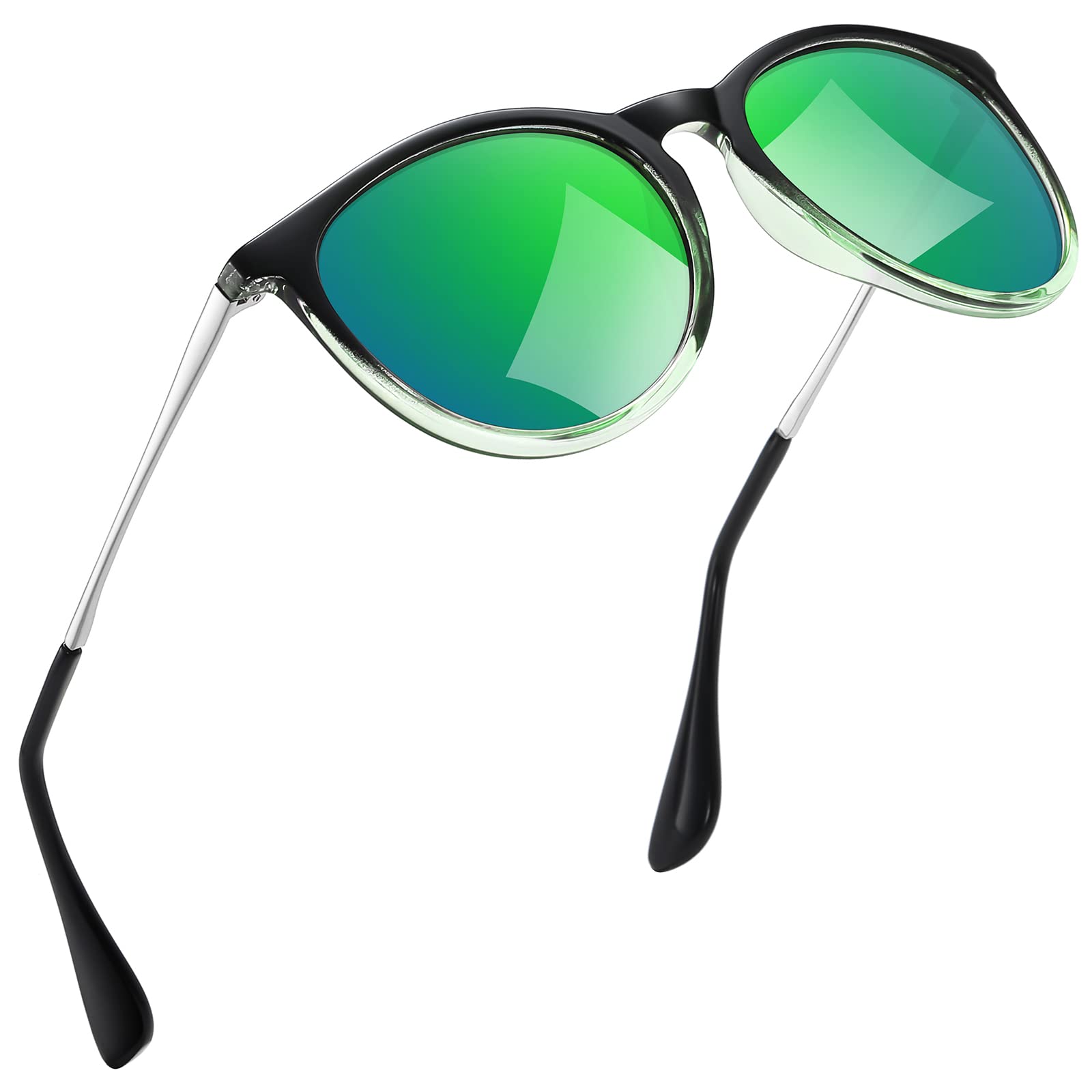 kunchu Sonnenbrille-Damen-Polarisierte-Sonnenbrille-Rund-UV400-im-Retro-Sonnenbrille-für-Damen & Herren Schutz Vintage Nach und nach grün