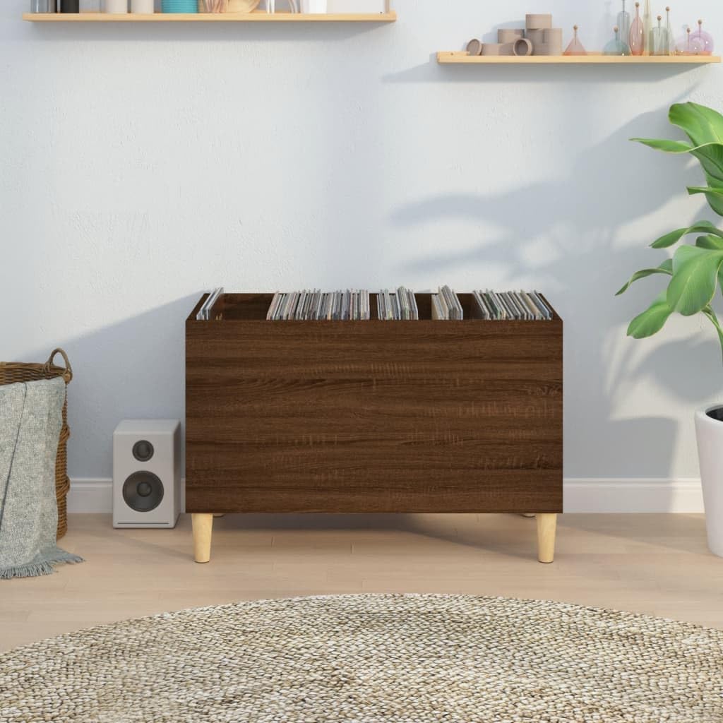 Armario con paneles de madera de roble marrón, 74,5 x 38 x 48 cm, con patas de madera, espacio para discos de vinilo y CD, versátil como aparador de salón, armario de TV, estantería para CD