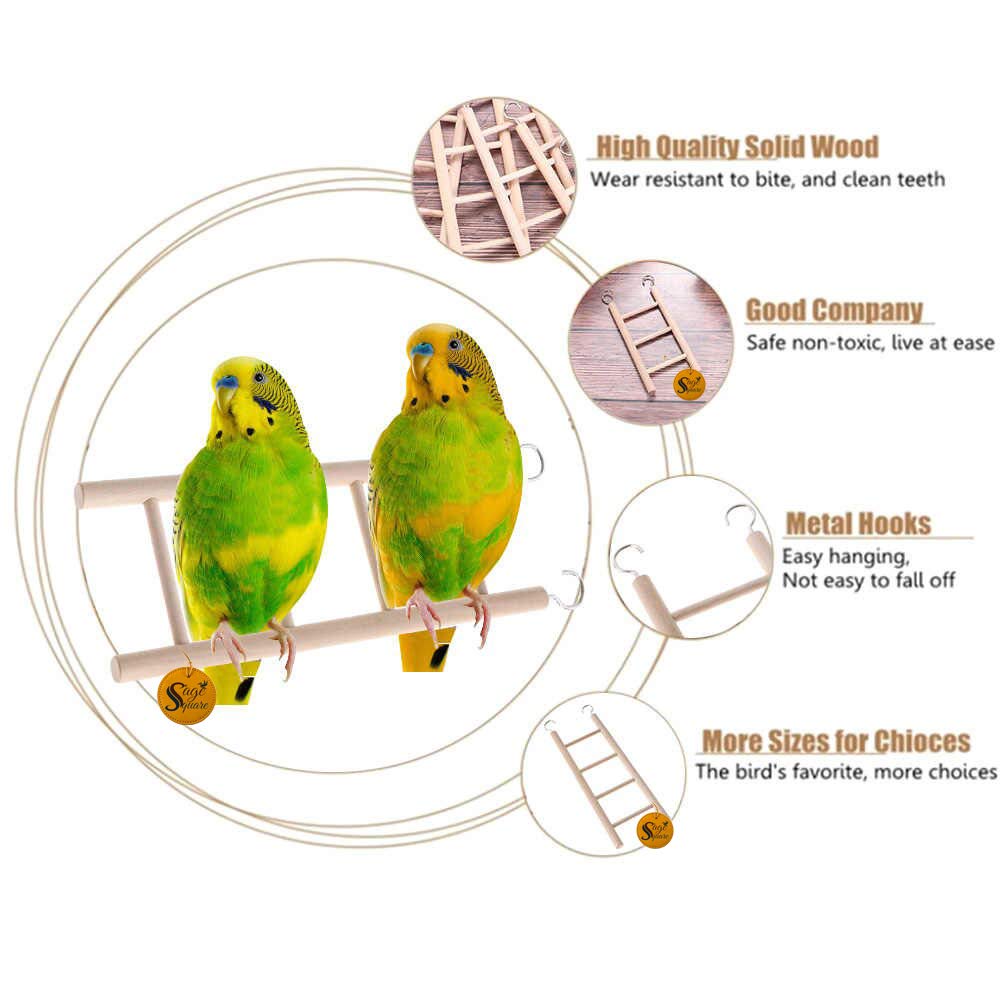 Sage Square Playful Natural Wooden Climbing Ladder Toy for Exercise & Fun, with Hooks, for Birds, Parrot, Budgies and Other Small, Medium Large Bird (Design 3) 1