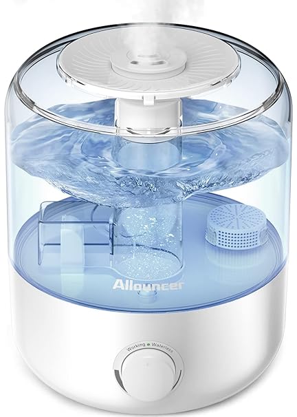Allouncer Humidifiers for Bedroom, Top Fill 2.5L Large Water Tank, Auto Shut-Off, Super Quiet Cool Mist Humidifiers for Baby, Ultrasonic Air Humidifier with 360 degree Double Rotating Nozzles, White