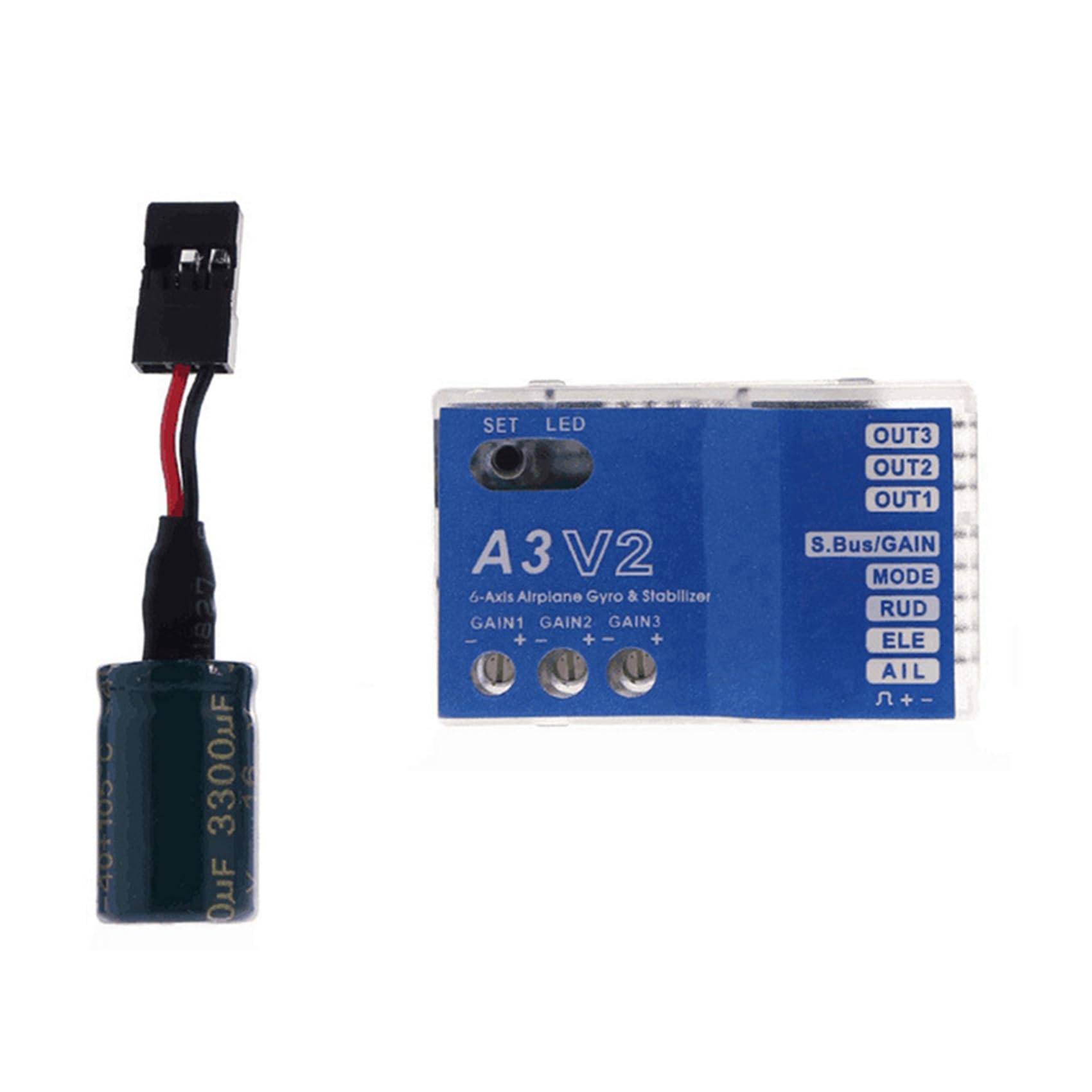 2 x 3-osiowy żyroskop A3 V2 stabilizator regulatora lotu do samolotów RC, śmigłowców ze sztywnymi skrzydłami, części modelu samolotu, zwiększona stabilność