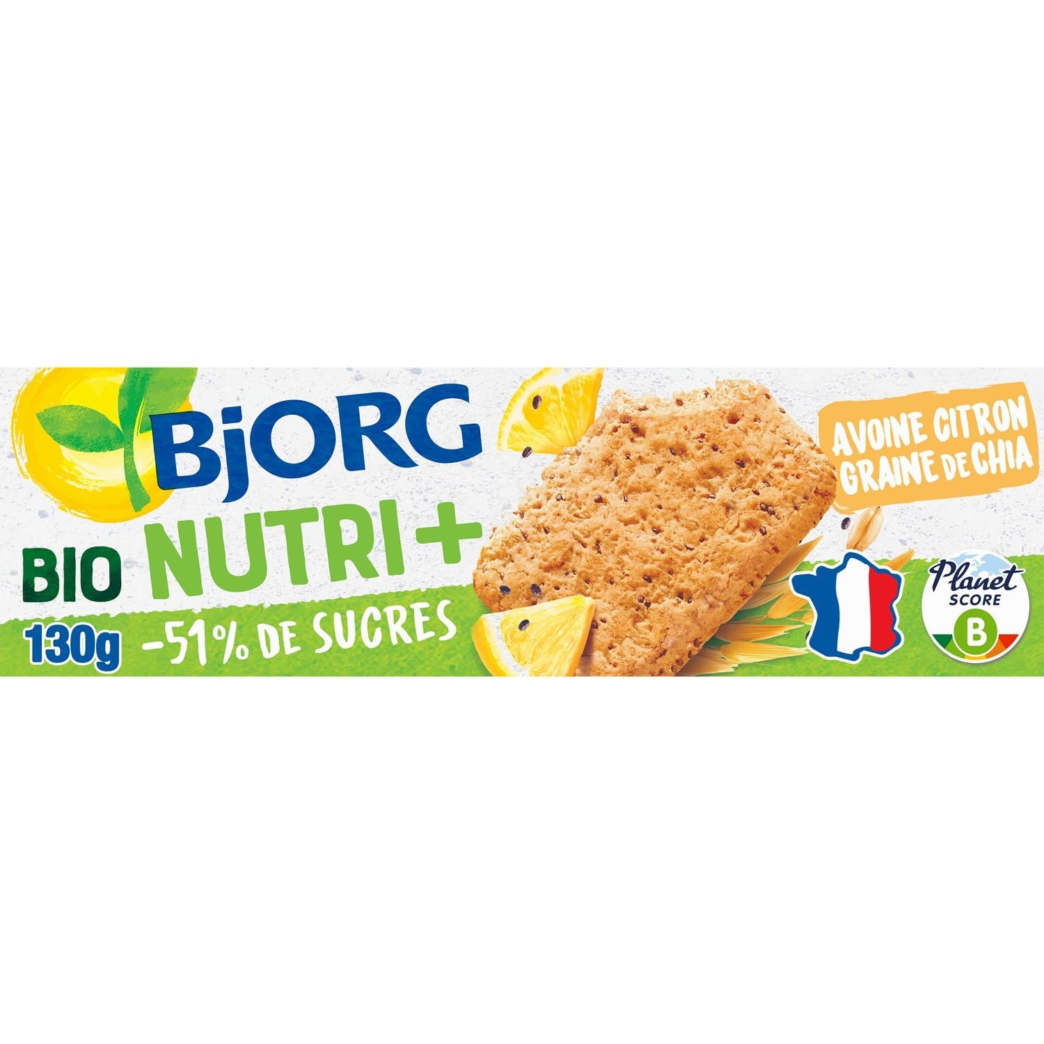BJJORG – Biscuits Bio Saveur Avoine et Citron, Croquants aux Graines de Chia (130g) - Lot de 4 - vendu par Lot