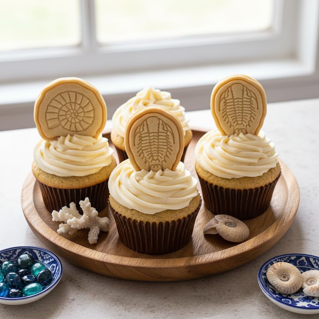 BAKERLOGY Echoes of the Sea - Mini 2" Cookie Cutter & Stamp Set - Ammonite & Trilobite Design for Dinosaur Fossil Cookies, Cupcakes & Fondant Decorations
