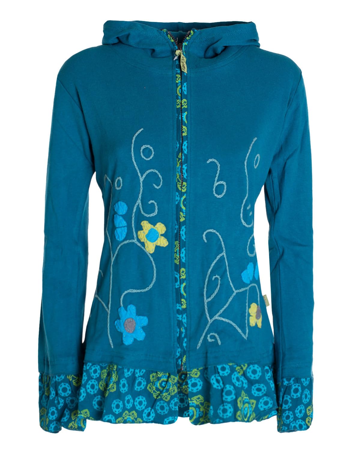 Vishes - Alternative Bekleidung - Damen Sommerjacke Blumen-Strickjacke Elfenjacke Kapuzi Rüschen