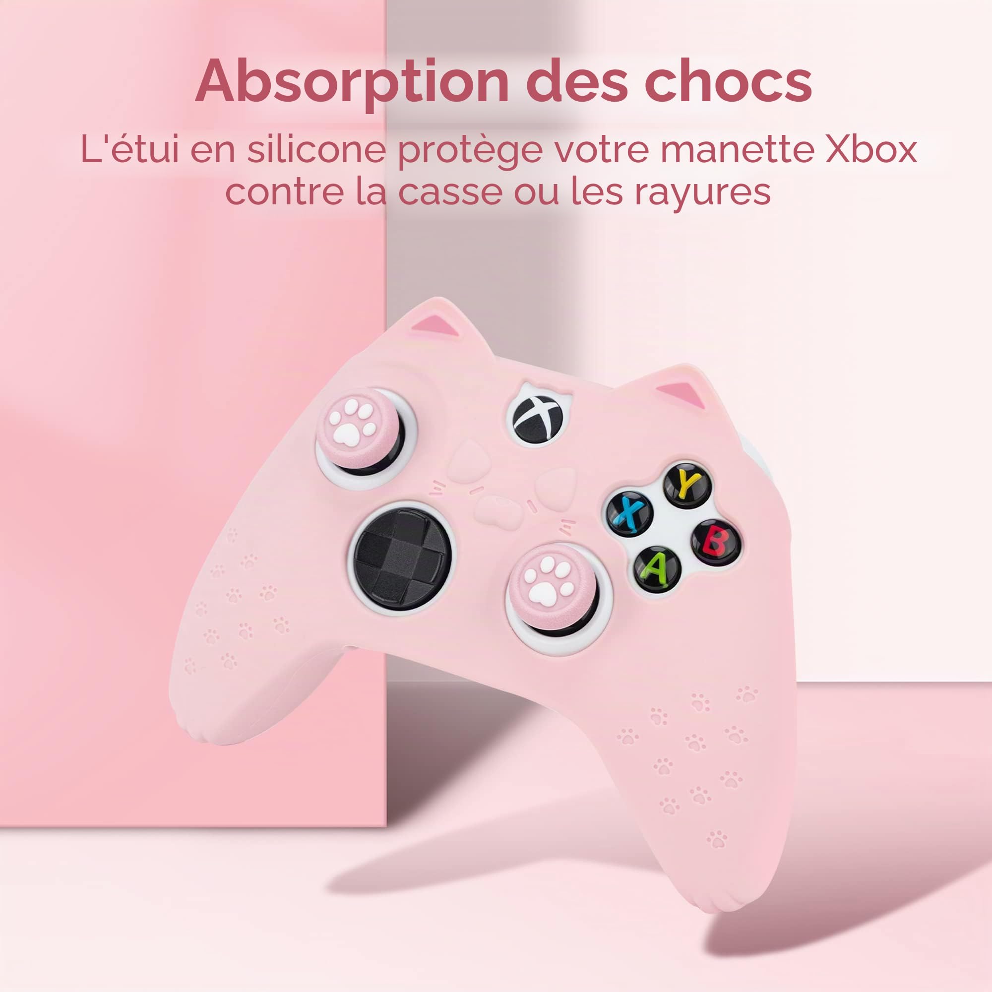 GeekShare Coque de Protection antidérapante en Silicone pour Manette Xbox One S/X avec 2 Capuchons de Prise en Main de Chat Rose