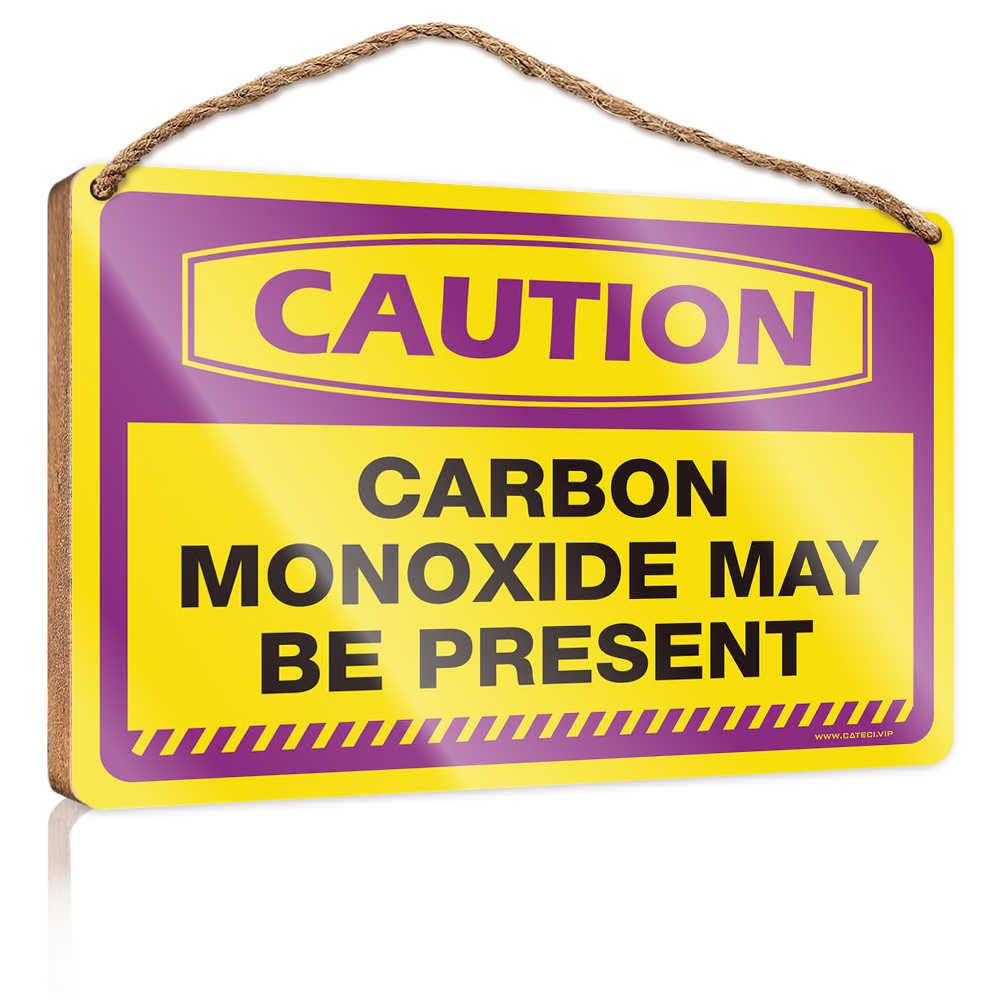 HMQW Hanging Wooden Plaque Caution Carbon Monoxide May Be Present Wooden Sign Spring Porch Sign Front Door Hanging Decor(23X35CM)