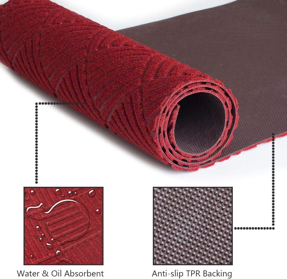 Runner Rug Non Slip, 2FT x 6FT Washable Area Rug Indoor Outdoor Rubber Back Carpet Mat for Hallway Kitchen Entryway Laundry Room Foyer Balcony Living Room, Red