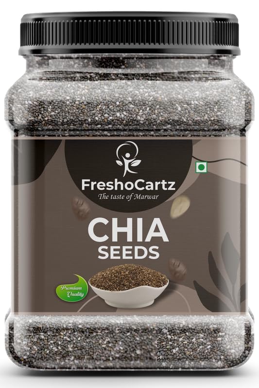 Image of FreshoCartz Premium Chia Seeds Pack Of 2 1KG (500gmx2 Jar) |Rich in Calcium, Protein & Fibre | Beat the Heat | 100% Clean Chia Seeds for Eating | Antioxidant Rich Superfood for Smoothies