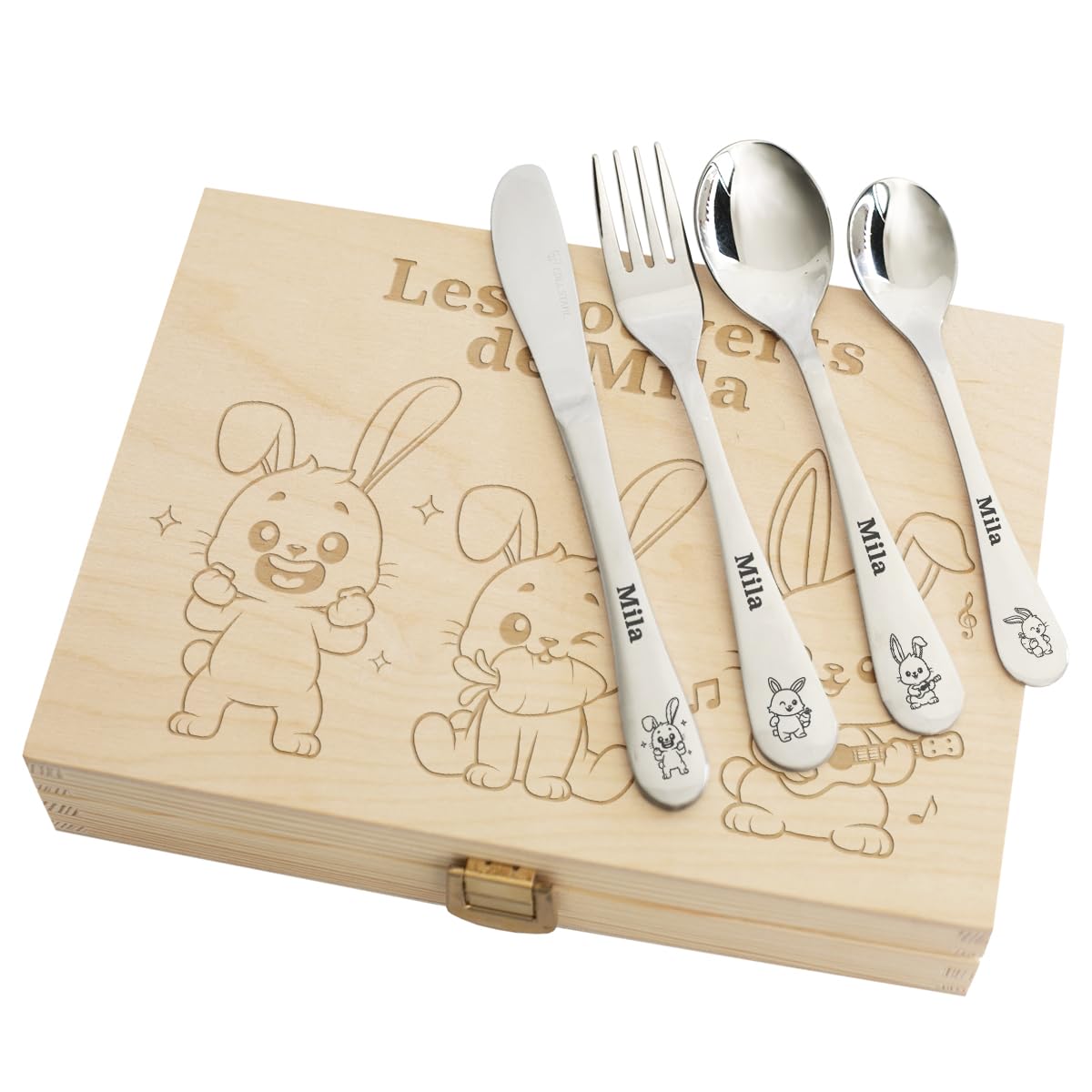 Amikado - Coffret Couverts pour Enfant Personnalisés (Lapins)