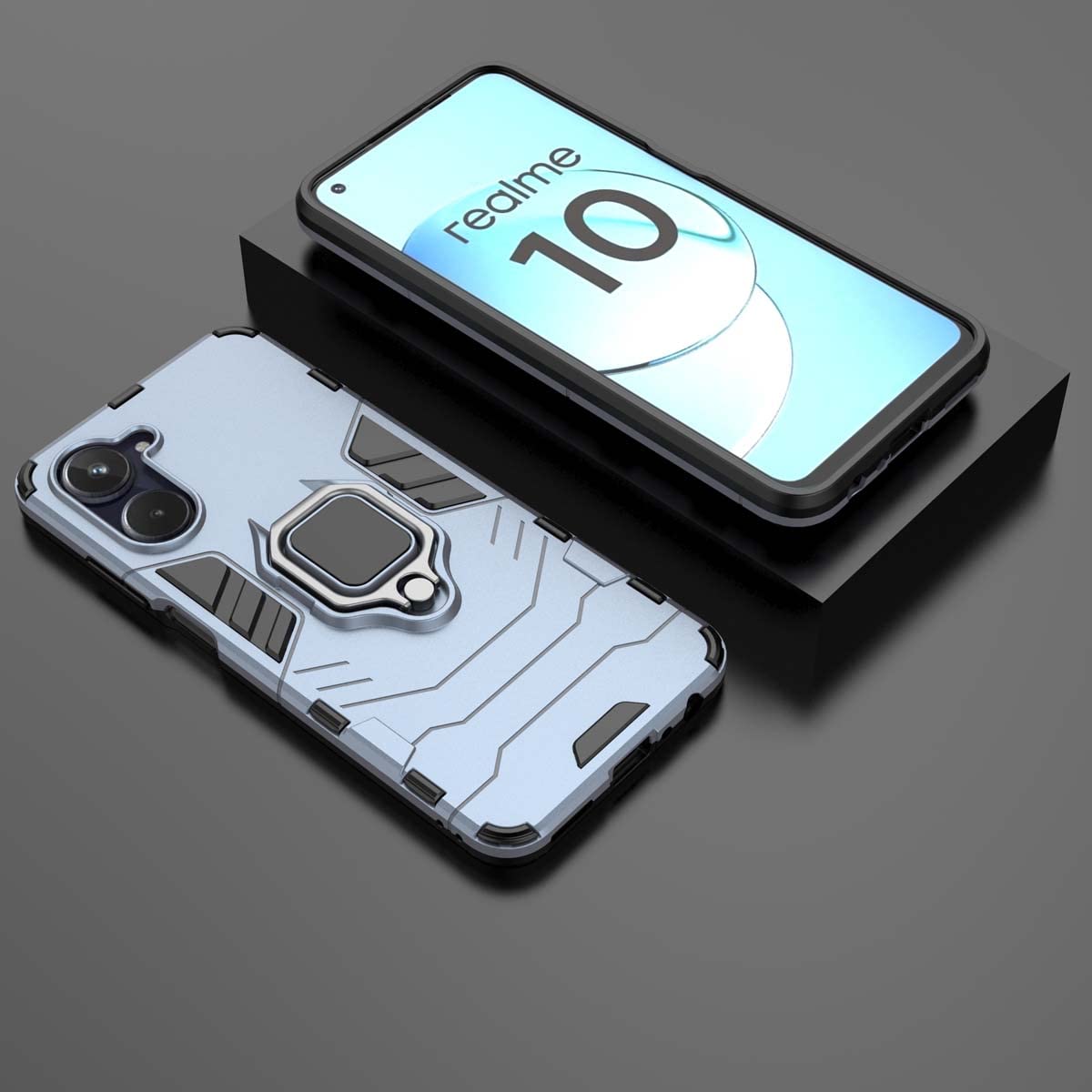 GOKEN Cover Per Realme 10 4G – Custodia Ibrida TPU E PC Con Supporto Regolabile, Antiurto Militare, Blu - 4