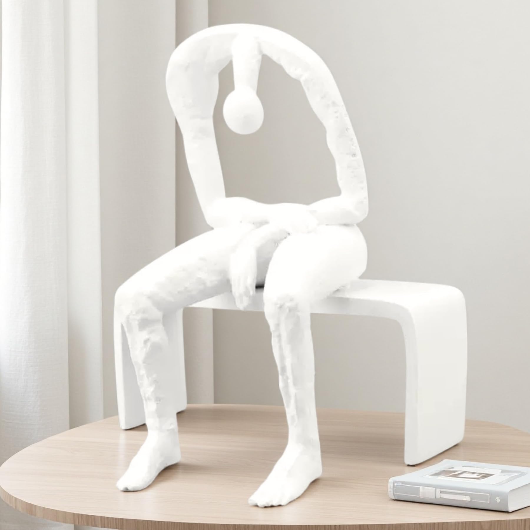 Aottsd White Resin Abstract Sitting Man Sculpture Home Office Desk Decor