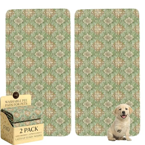 Image of Washable Pee Pads for Dogs,Great Urine Absorbent Reusable Puppy Training Pads,Waterproof,Leak-Proof & Non-Slip Potty Pads for Whelping,Crate,Playpen,Bed.(Green Floral Flat,36 inchx72 inch)