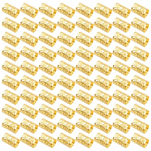 Ryalan 80 PCS Gold Dreadlock Beads Hair Jewelry Braids Accessories for Goddess Locs Crochet Passion Twist Hair Rings Soft Metal Adjustable Braiding Cuffs (80Pcs Gold)
