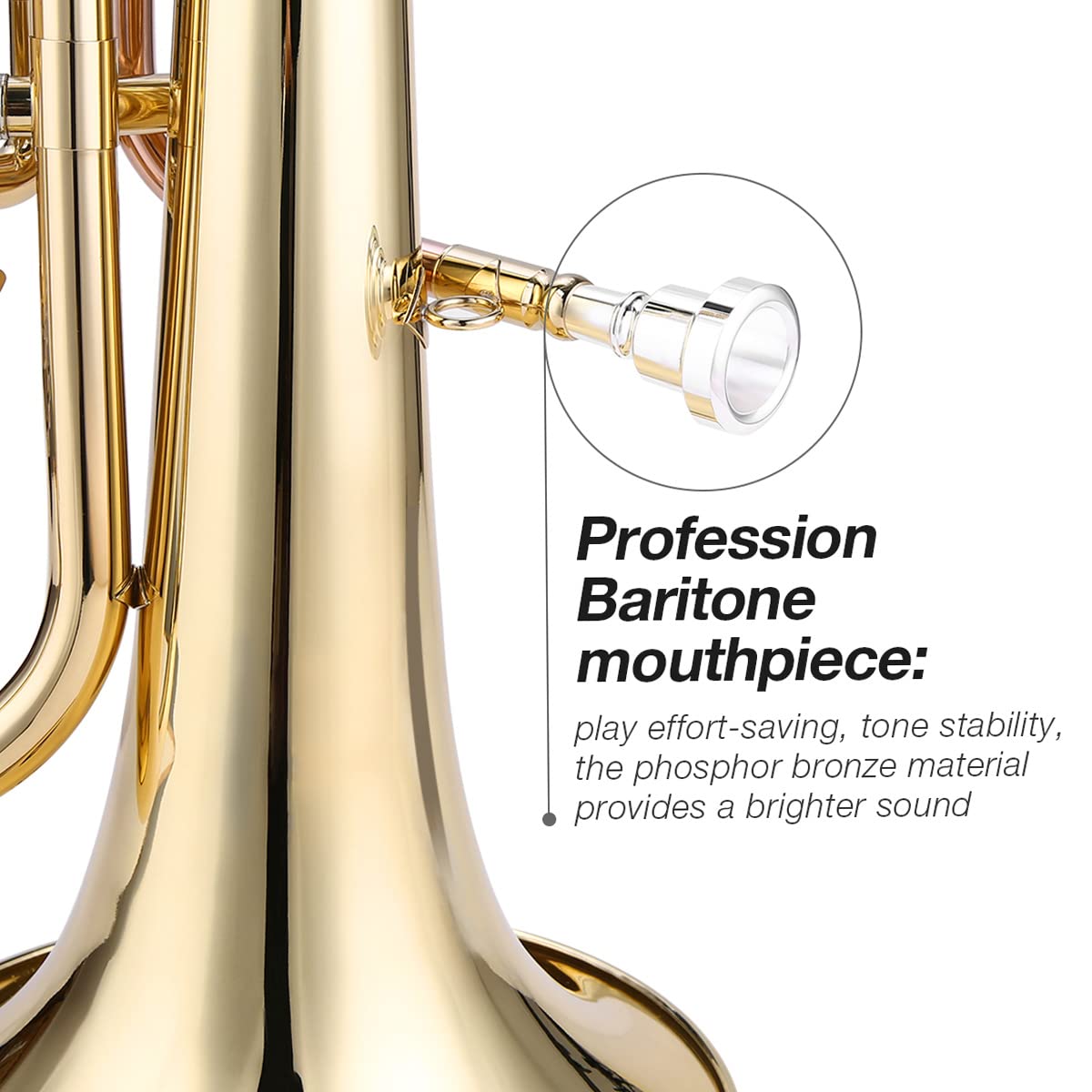 Btuty Barytonhorn Bb Brass Style Piston Goldlac-k Surface Instrument à vent avec gants, chiffon de nettoyage pour débutants
