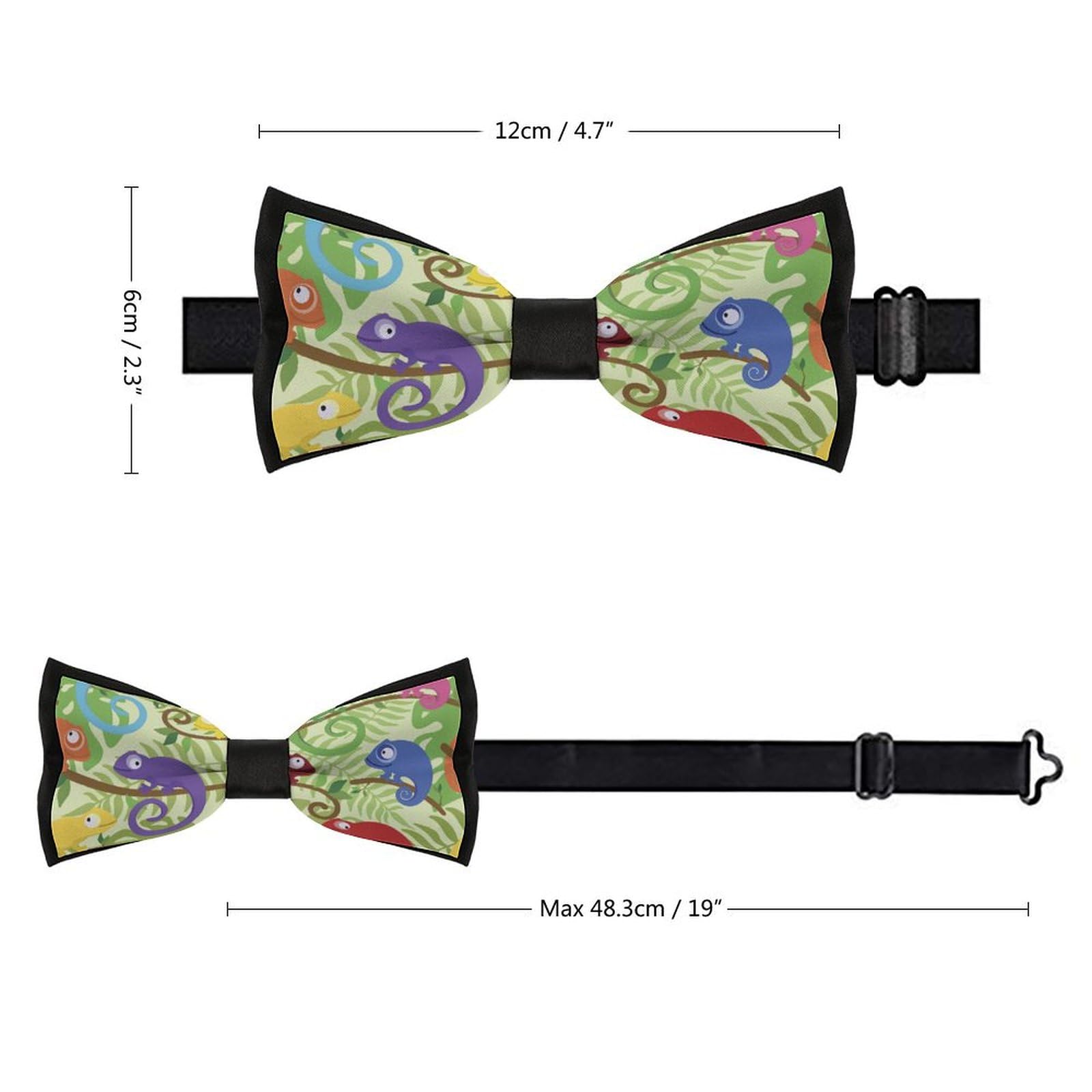 JYYAU Green Lizard Chameleon Pattern Bow Tie Adjustable Necktie For Men Business Fashion Pre-tied Tie Neckwear Novelty Accessory For Weddings Party Festival