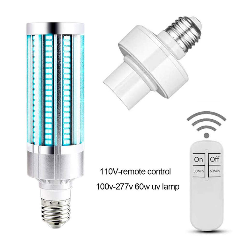 60W UV germicida ha Condotto la Luce UV-C Lampadina E27 / E26 germicida della Lampada di Telecomando Timing Uccisione Virus Mite batteri,UV Bulb + Remote Control