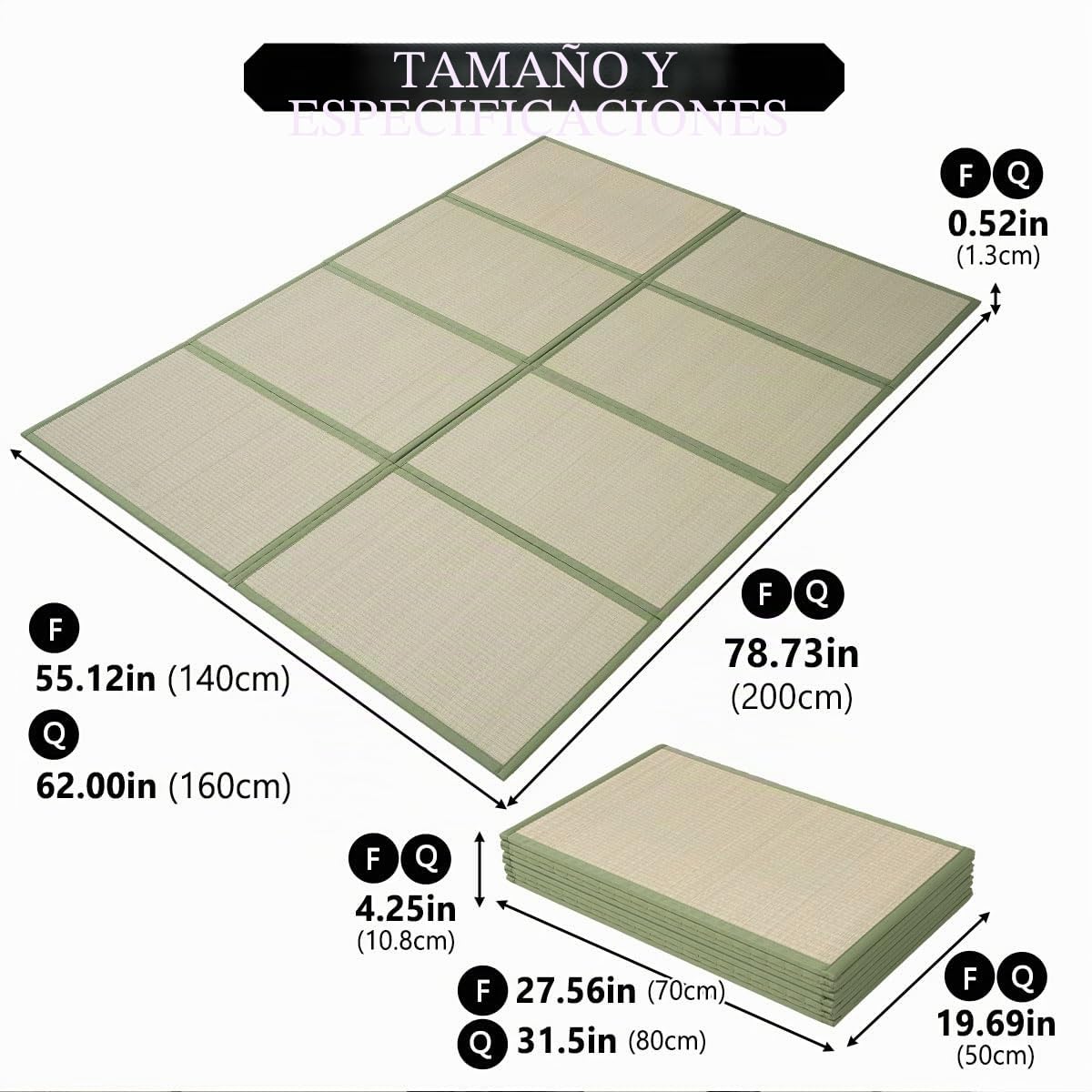 EMOOR Esterilla de Tatami Japonesa 140 x 200 cm Hierba Junico Natural (sin Teñir), Colchón Plegable Igusa Dormir en el Suelo Colchón Futón Japonés Meditación Yoga Zen
