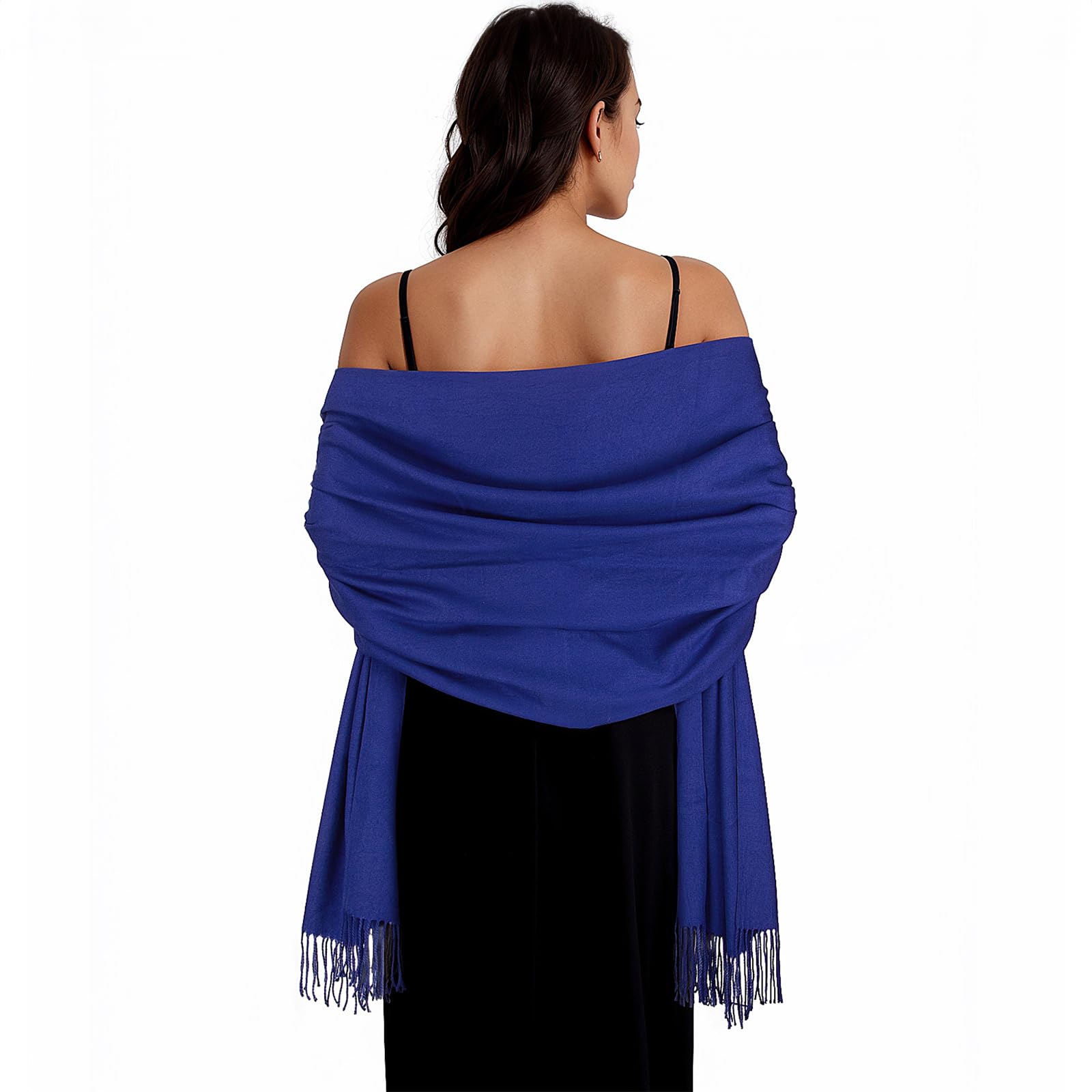 TwoYek Pashmina Scialle Donna Morbido, Grandezza 200x70 Cm. Stola Elegante Per Matrimonio, Abito Da Sera O Regalo. Colore Blu.