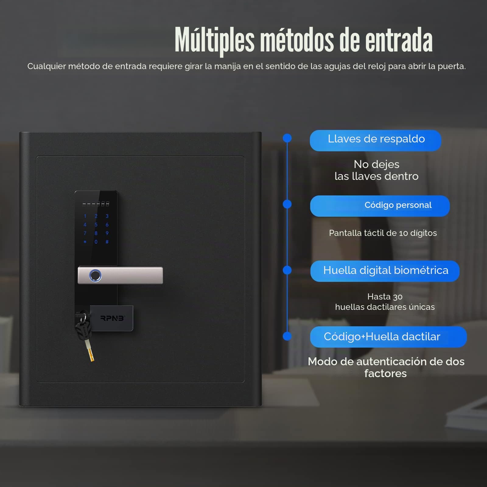 RPNB Caja fuerte y caja de seguridad de lujo para el hogar, pantalla táctil inteligente, caja de seguridad biométrica con huella dactilar con aviso de voz, desbloqueo de un solo toque, caja interior