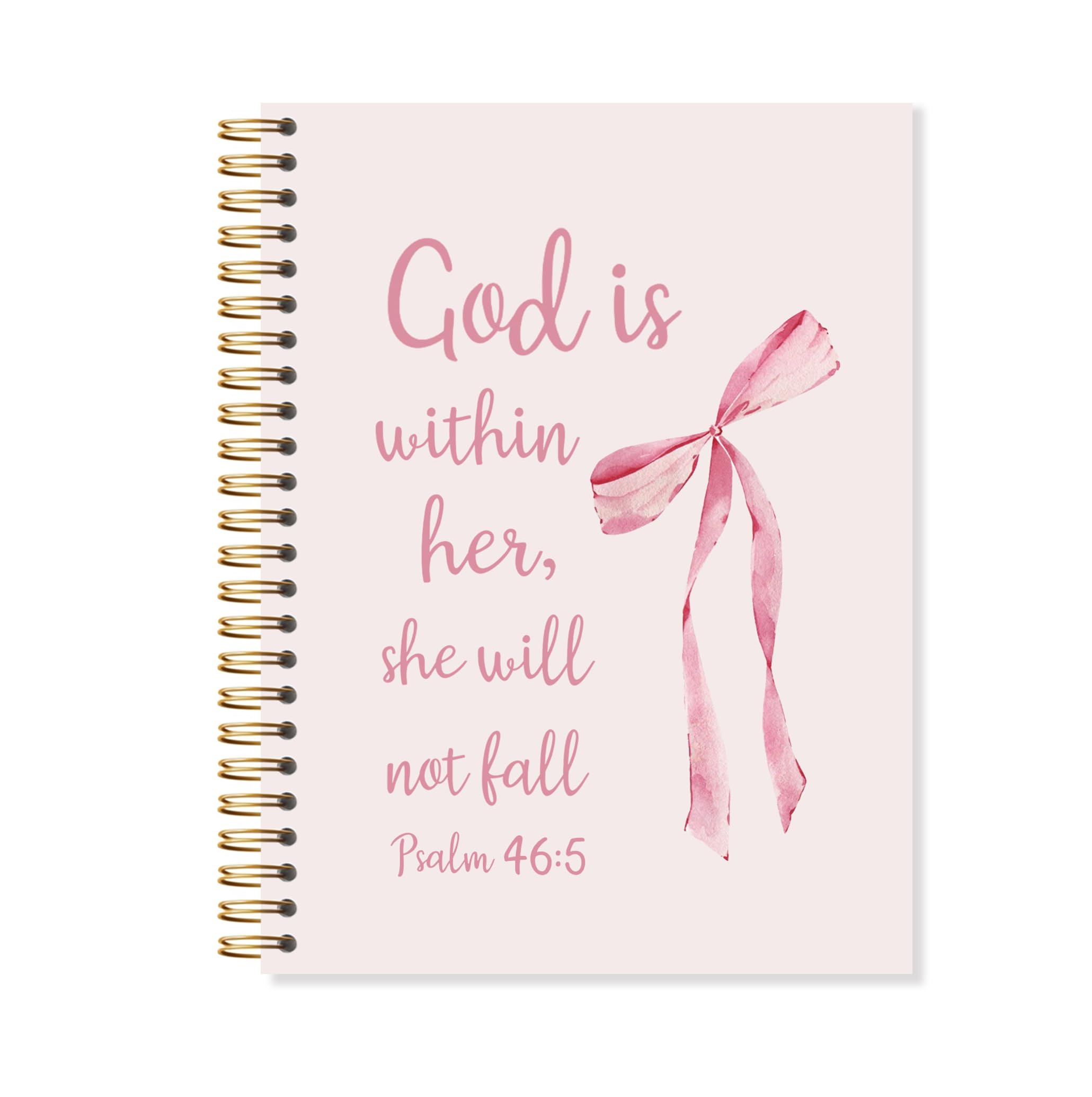 OSLYSOF Coquette Pink Bow Christian Spiral Notebook, God is Within Her She Will Not Fall Bible Journaling Notebook, Prayer Journal for Woman,