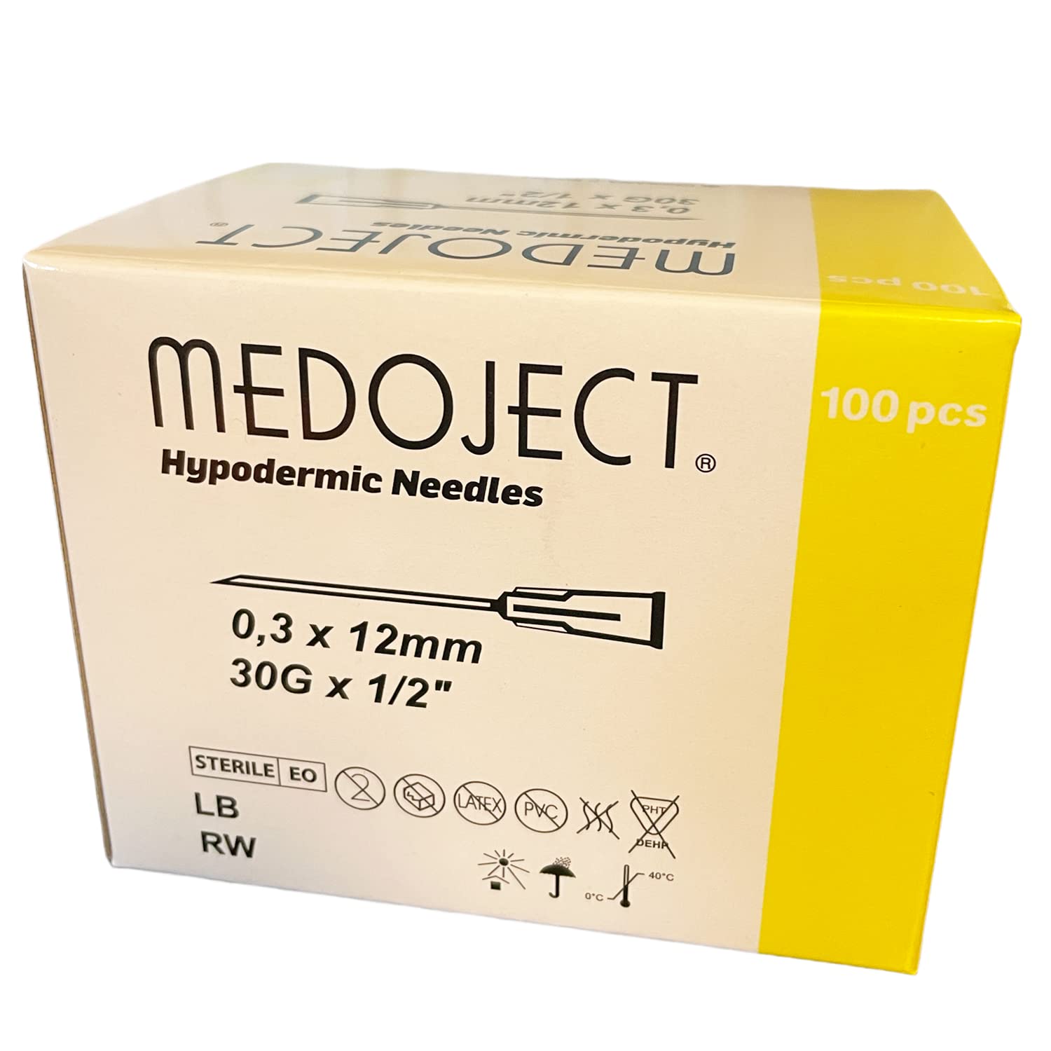 Disposable Hypodermic Cannula Sterile Pack of 500 0.3 x 12 mm 30G x 1/2 Inch