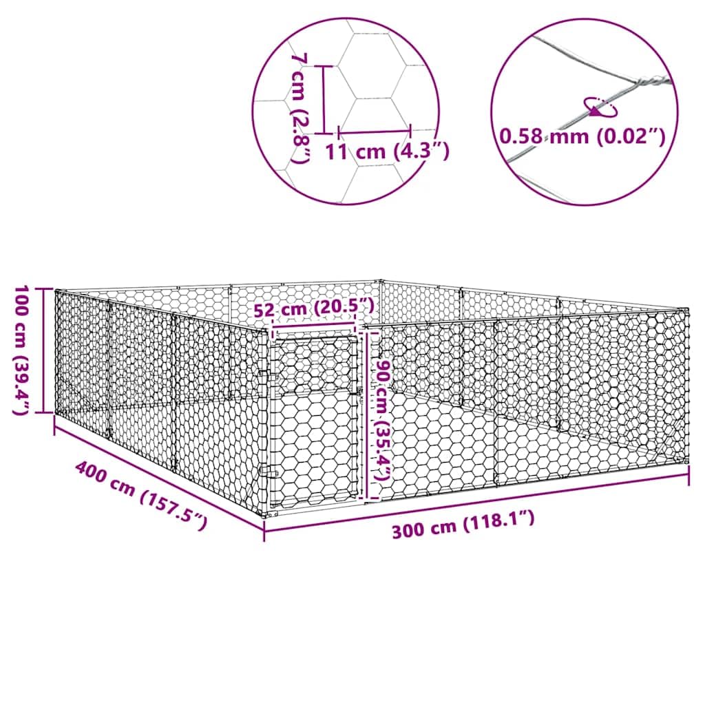 vidaXL Niche d'extérieur pour Chien avec Porte, 3 x 4 x 1 m, Acier galvanisé
