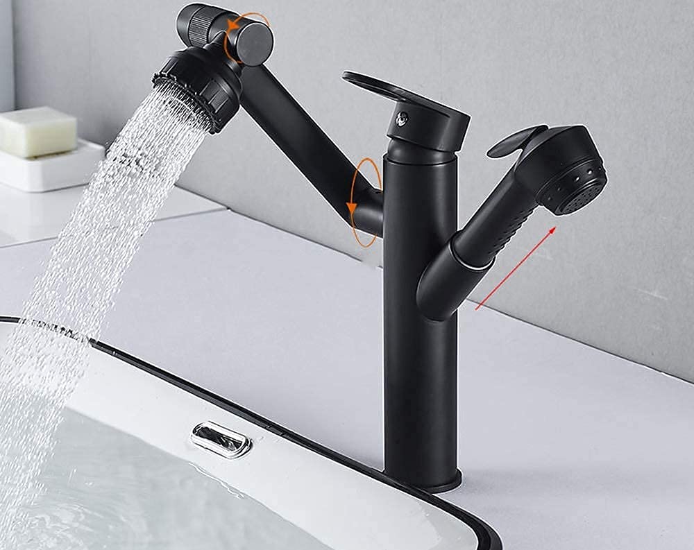 grifo para lavabo, Grifo de cocina bronce frío y calor, extraíble, giratorio