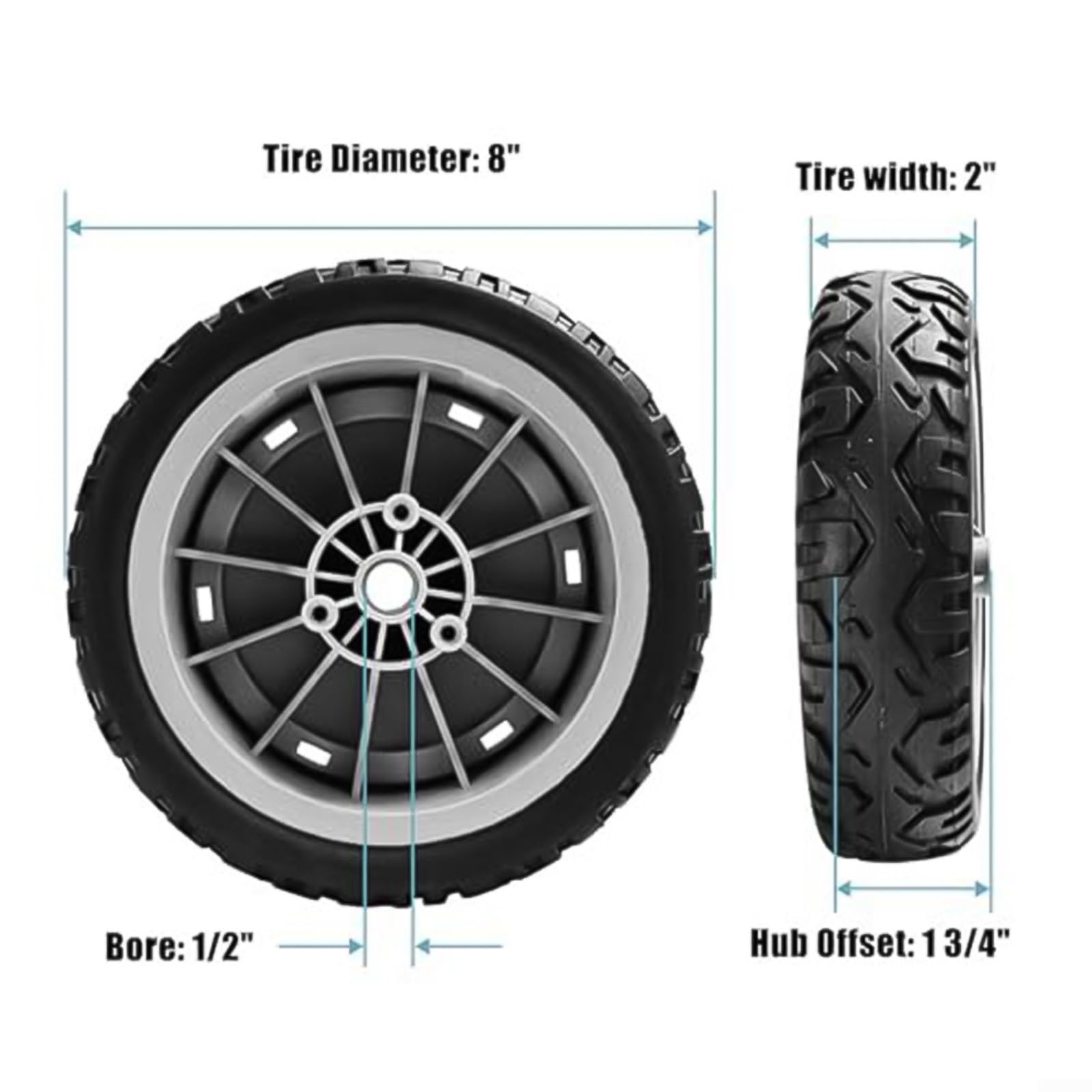 Conjunto de rueda de repuesto para cortacésped 107-3708 107-3709, fácil de instalar para modelos 20053-20384 (4 piezas)