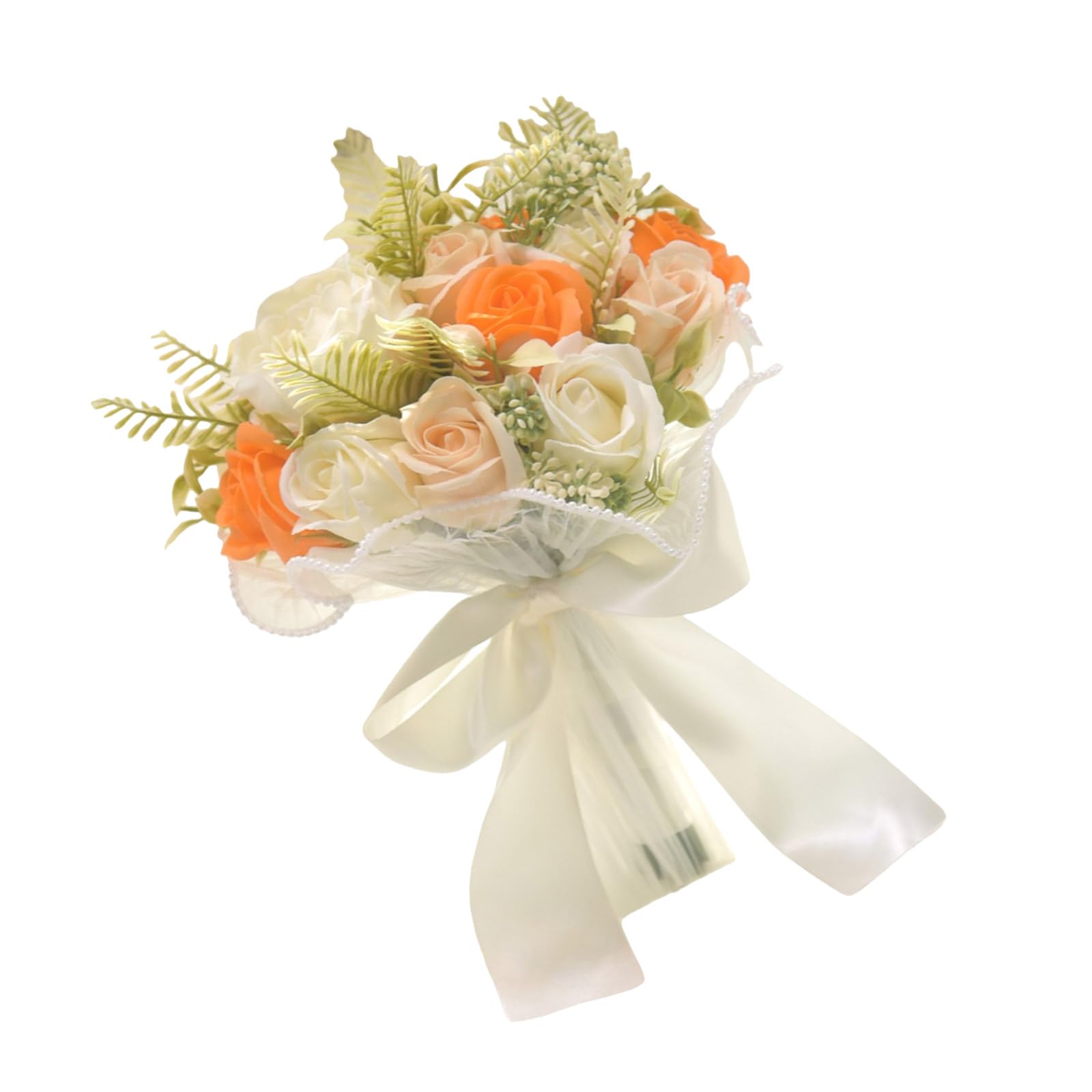 LSTTBO Artificial Rose Bouquets for Bride Bridesmaid Wedding Decoration in White and Champagne Elegant Roses Bouquet