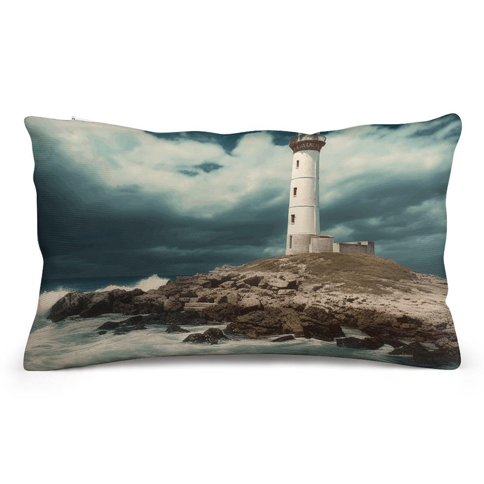 Velvet Pillowcases Standard Size 8"x12", Ultra Soft Breathable Pillow Cases for Bed, Luxury Cozy Fuzzy Pillow Shams, Lumbar Pillow Cover, Lighthouse Seaside Cushion Case Home Decor