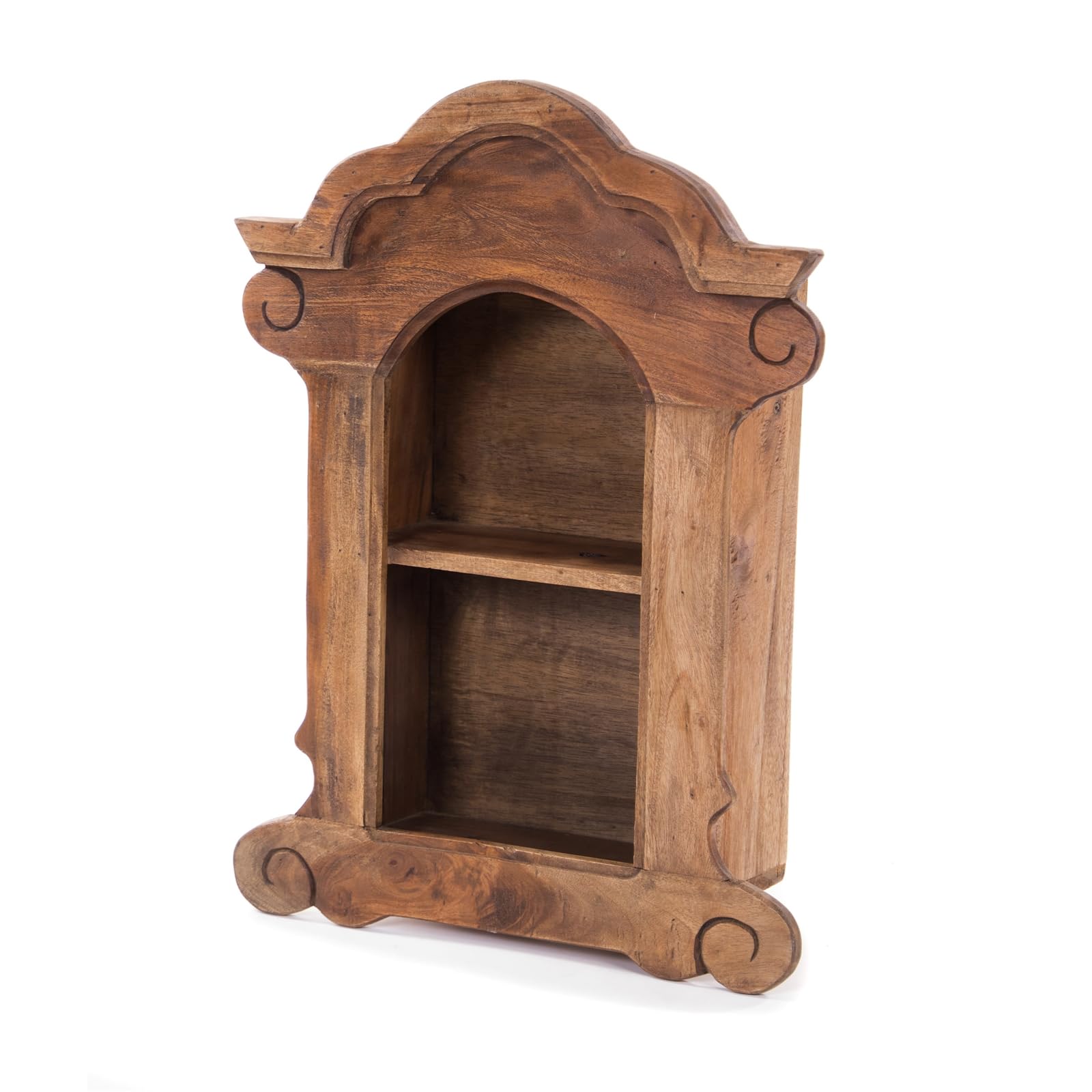 DESIGN DELIGHTS WANDREGAL Anello | mit Schnitzereien, Mahagoni Holz, 62 cm | Holz Wandschrank, Hängeregal, antikes Holzregal