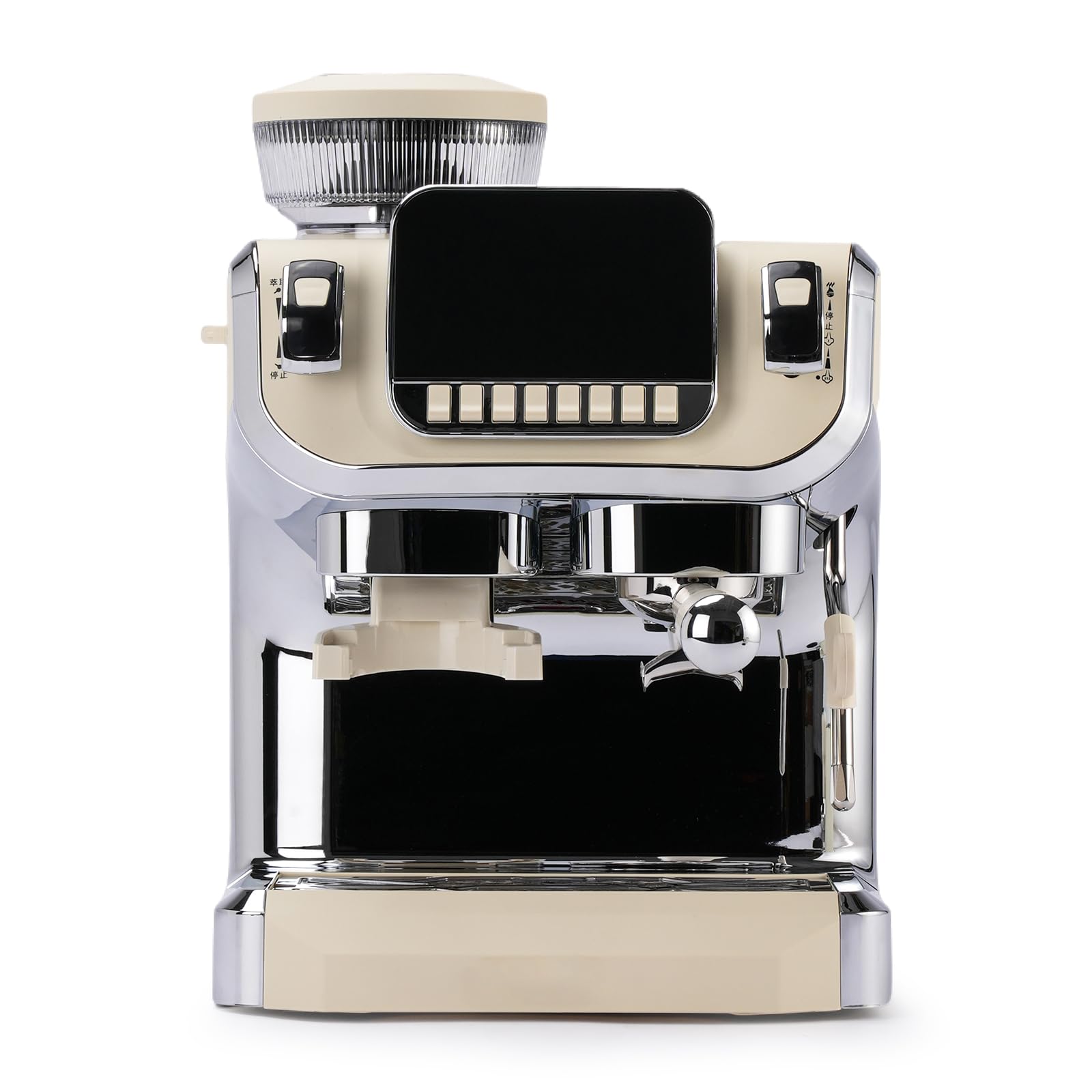 Mcilpoog Máquina espresso con espumador de leche, máquina de café semiautomática con molinillo, cafetera espresso fácil de usar con pantalla grande de 6 pulgadas, bomba de presión de 15 bares (TC520)