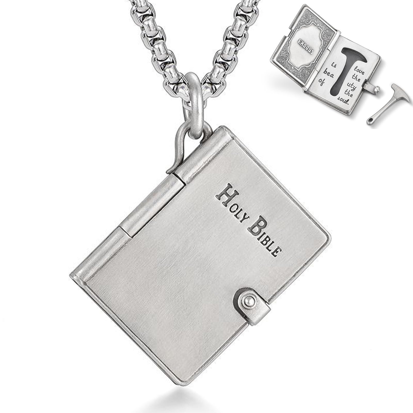 TECHPLUSInspirational Pendant Necklace– The Shawshank' Hammer and Book Necklace with Chain – Silver Plated, Ideal Gift for Men and Youth